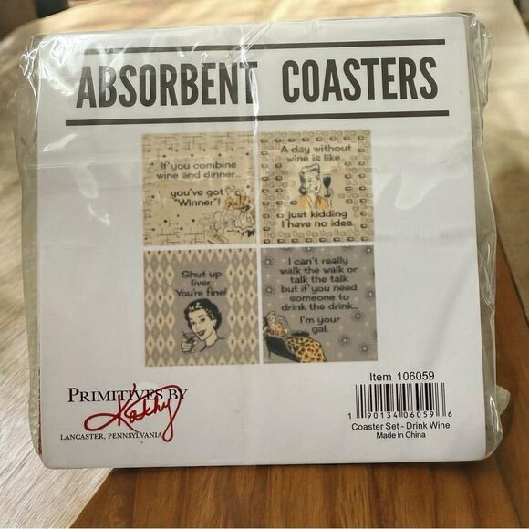 New Primitive by Kathy Retro 4”x 4” Coaster Set with Holder - Picture 5 of 5